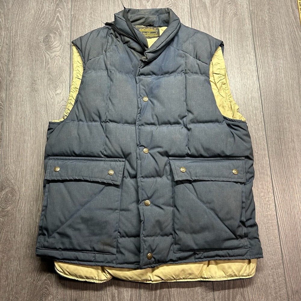 Vintage 80s Eddie Bauer Goose Down Puffer Large Vest Navy Blue Expedition Tag